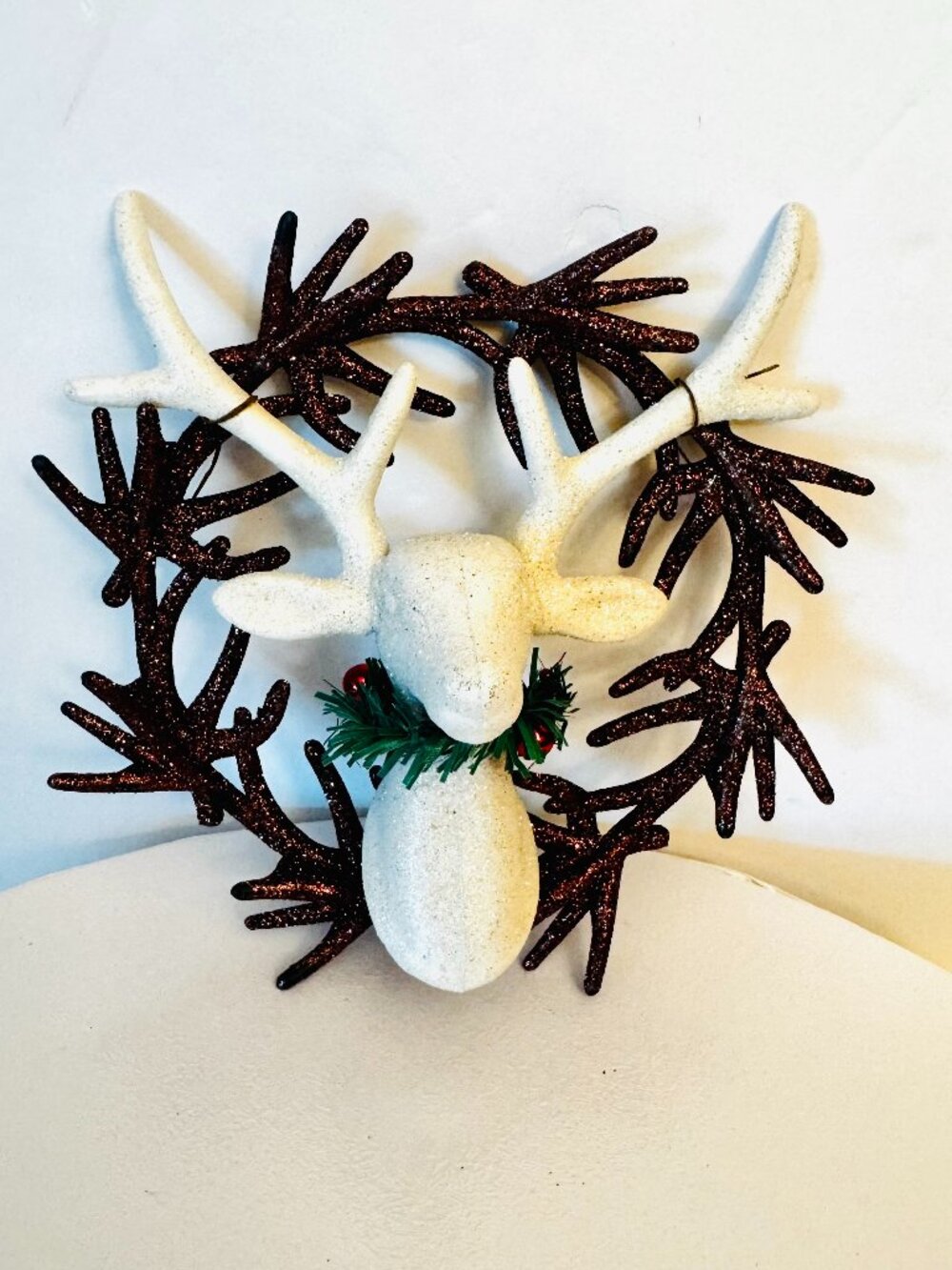 4 Christmas Tree Ornament Deer Wreath Buck Glitter Merry by Christmas House